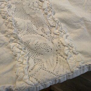 Shabby Chic King sz White Pillowcase With Lace Accents & Ruffles 100% Cotton